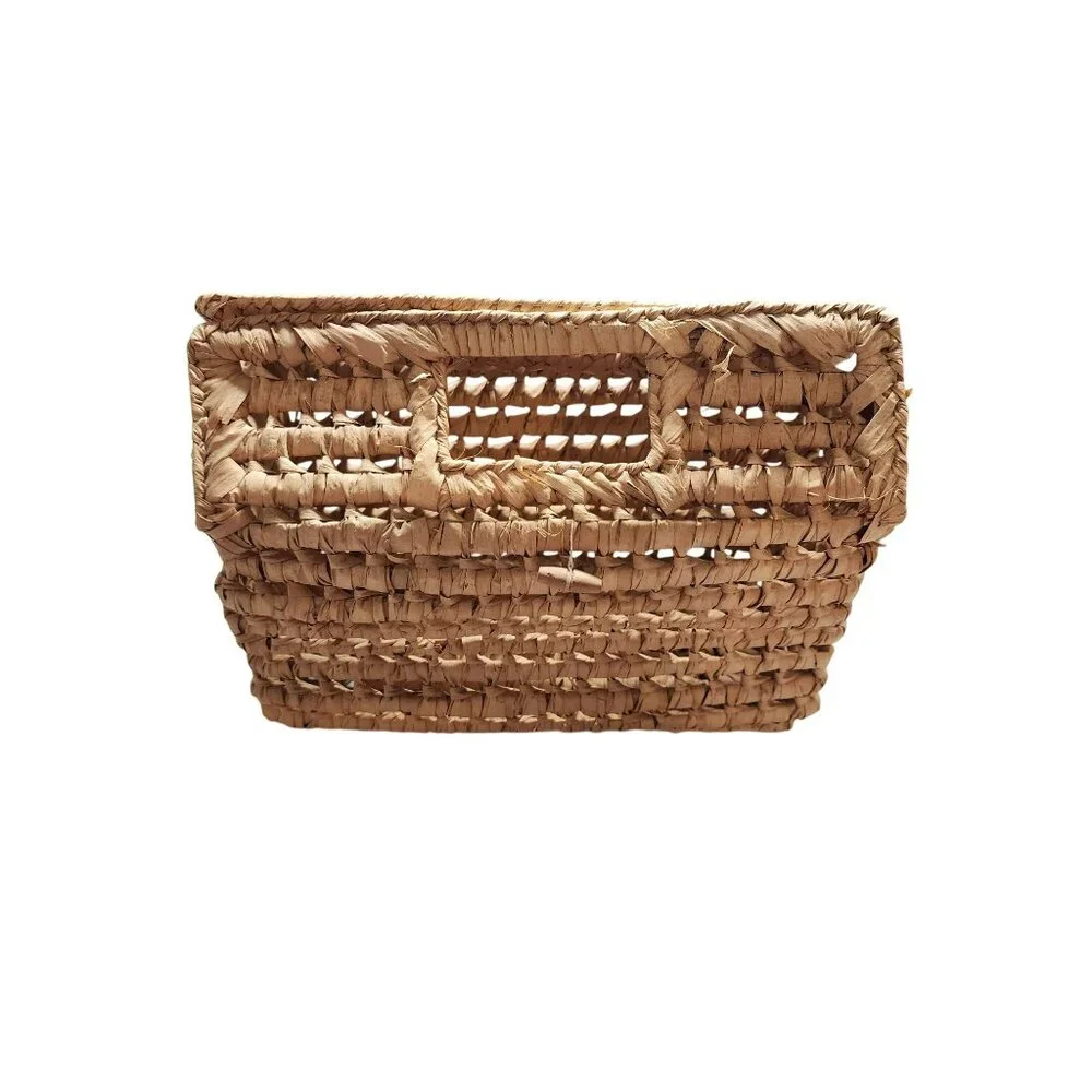 Handwoven Natural Straw Rectangular Basket With Lid For Storage Or Decor